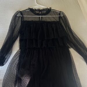 Elegant Black Sheer Ruffle Dress